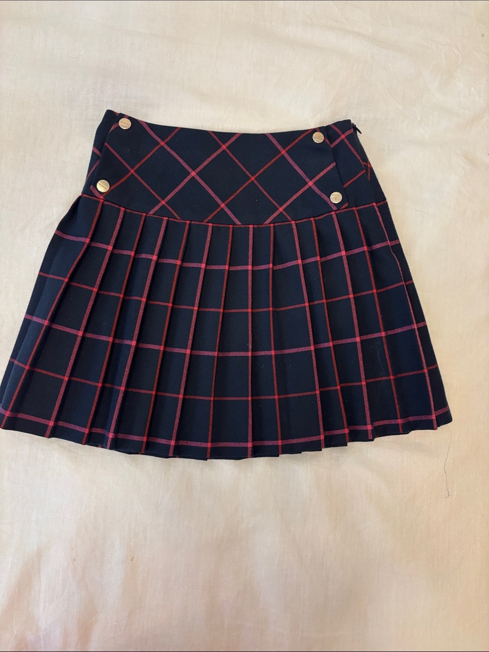Jacadi Pleated Navy and pink Windowpane Mini Skirt